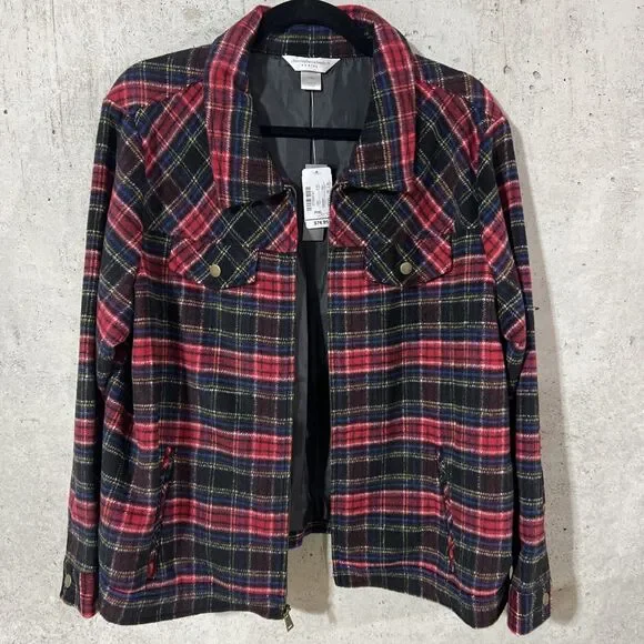 Christopher & Banks Wool Blend Plaid Fleece Full Zip Jacket Women Petite XL New - Picture 6 of 10